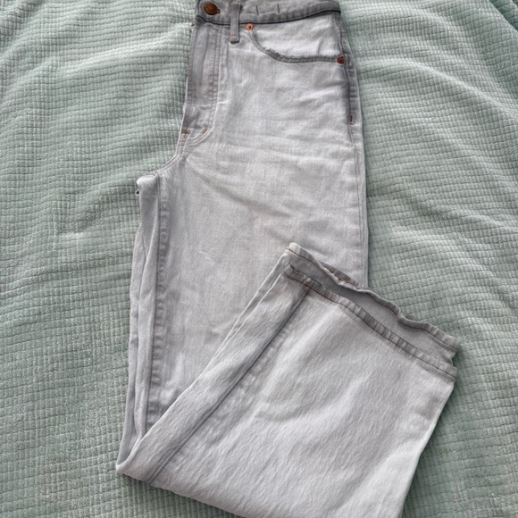 Madewell Light Gray Distressed Wash Flare Jeans - Picture 2 of 5
